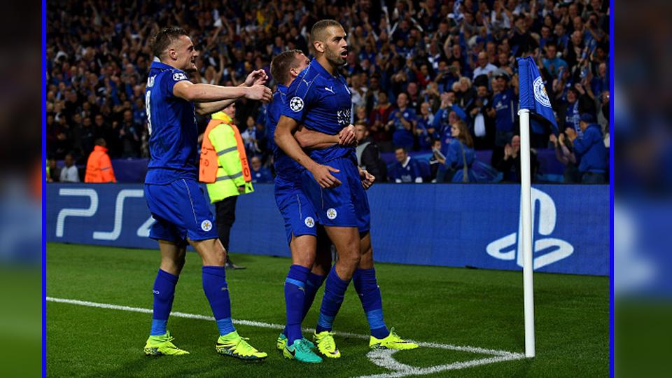 Ekspresi kegembiraan skuat Leicester City usai bobol gawang FC Porto. - INDOSPORT