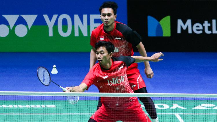Mohammad Ahsan/Rian Agung Saputro di babak pertama All England 2017. - INDOSPORT