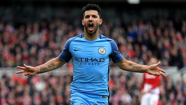 Selebrasi Sergio Aguero usai cetak gol ke gawang Middlesbrough. - INDOSPORT