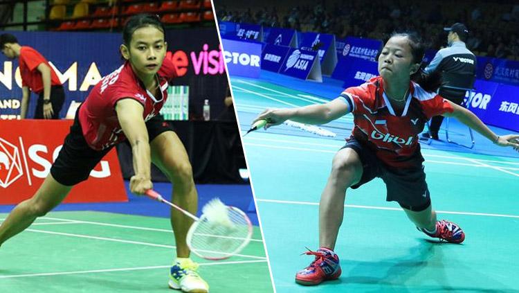 Dinar Dyah Ayustine (kiri) dan Fitriani, dua tunggal putri Indonesia yang berlaga di Swiss Terbuka 2017. - INDOSPORT
