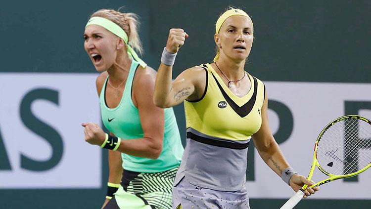 Elena Vesnina (kiri) dan Svetlana Kuznetsova. - INDOSPORT
