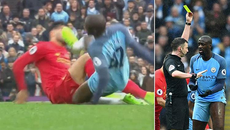 Yaya Toure tampak jelas menendang bagian wajah dari Emre Can. - INDOSPORT