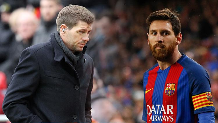 Steven Gerrard dan Lionel Messi. - INDOSPORT