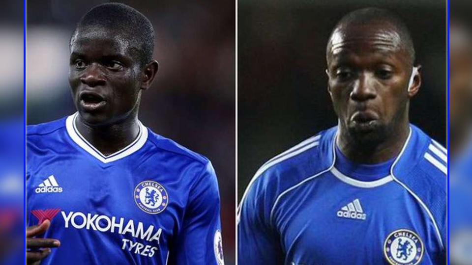 Gelandang bertahan Chelsea, N'Golo Kante (kiri) dan mantan gelandang bertahan Chelsea, Claude Makelele. - INDOSPORT