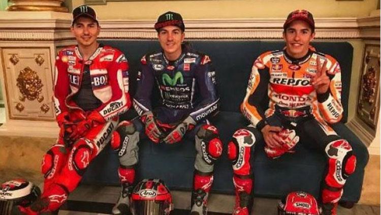 Jorge Lorenzo, Maverick Vinales, dan Marc Marquez menghabiskan waktu bersama di Catalunya. - INDOSPORT