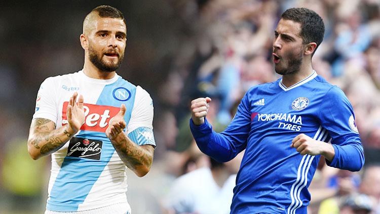 Lorenzo Insigne (kiri) dan Eden Hazard. - INDOSPORT