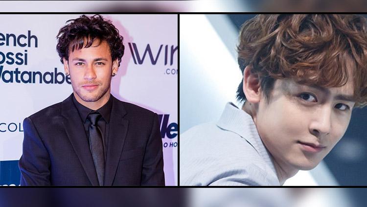 Rambut Neymar (kiri) yang serupa dengan rambut salah satu artis Korea, Nichkhun. - INDOSPORT
