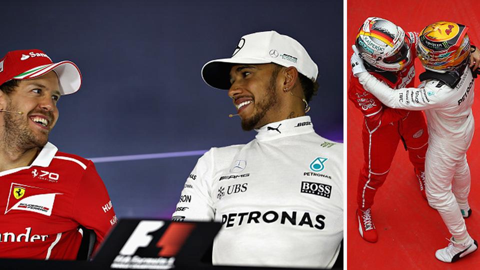 Sebastian Vettel (kiri) dan Lewis Hamilton. - INDOSPORT