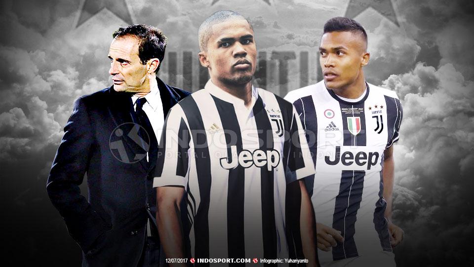 Masimilliano Allegri, Douglas Costa dan Alex Sandro. - INDOSPORT