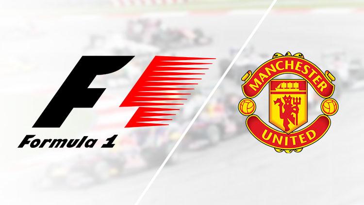 Logo Formula 1 dan Manchester United. - INDOSPORT