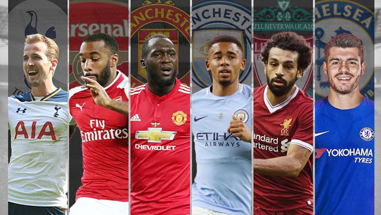 Kiri-kanan: Harry Kane, Alexandre Lacazette, Romelu Lukaku, Gabriel Jesus, Mohamed Salah, dan Alvaro Morata. - INDOSPORT