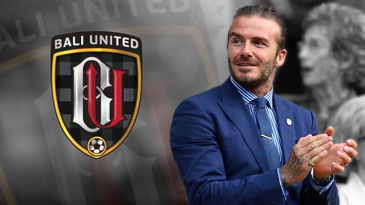 David Beckham dan logo Bali United. - INDOSPORT