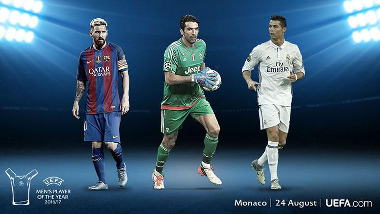 Messi, Buffon dan Ronaldo calon peraih pemain terbaik Eropa 2017. - INDOSPORT