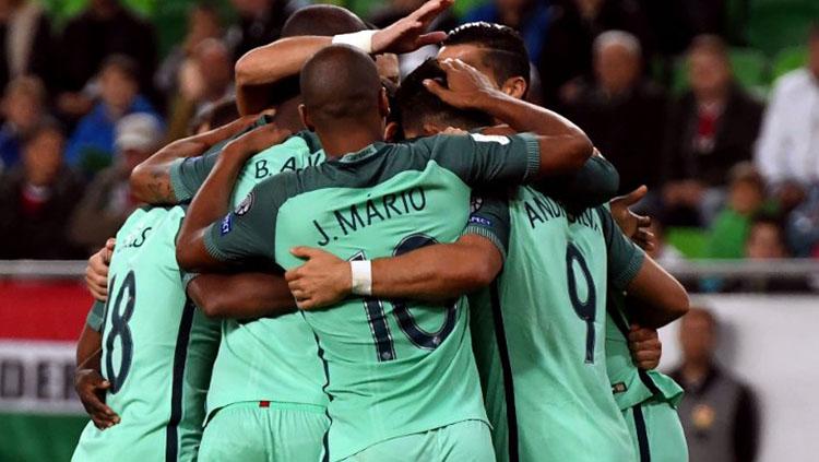 Selebrasi pemain Portugal usai mengalahkan Hungaria. - INDOSPORT
