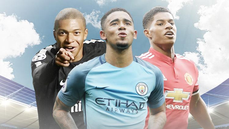 Kiri-kanan: Kylian Mbappe, Gabriel Jesus, dan Marcus Rashford. - INDOSPORT