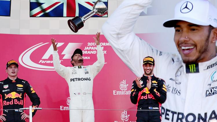 Lewis Hamilton berhasil memimpin finis di GP Jepang. - INDOSPORT