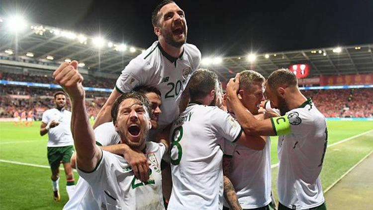 Irlandia merayakan kemenangan atas Wales. - INDOSPORT