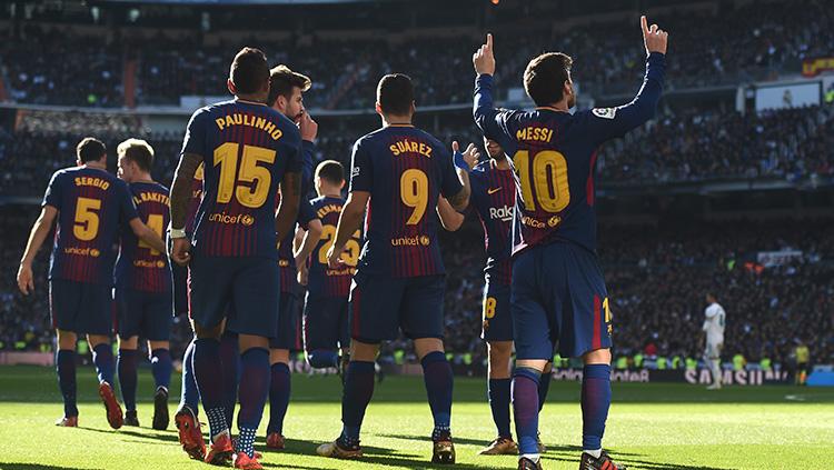 Indosport - Selebrasi para pemain Barcelona.