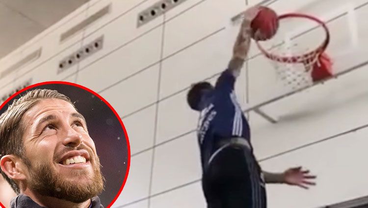 Sergio Ramos saat bermain basket. Copyright: Real Madrid