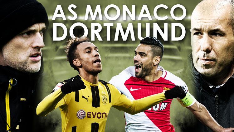 Leonardo Jardim, Radamel Falcao (AS Monaco) dan Pierre-Emerick Aubameyang, Thomas Tuchel (Borussia Dortmund.) Copyright: © Grafis: Eli Suhaeli/INDOSPORT/Getty Images