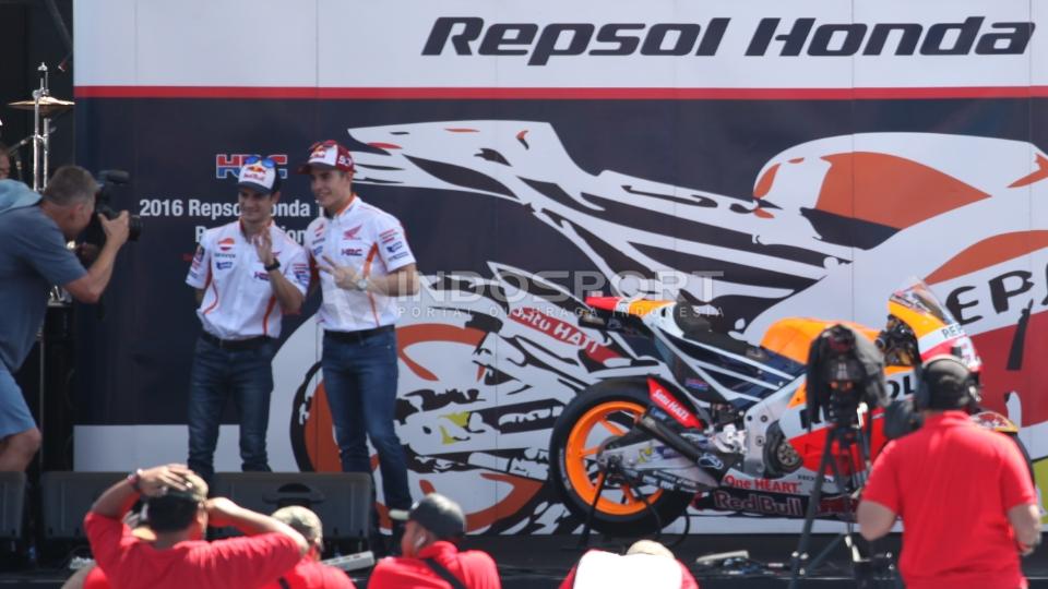 Marc Marquez dan Dani Pedrosa hadir dalam launching tim Repsol Honda untuk MotoGP 2016 di Sirkuit Sentul.