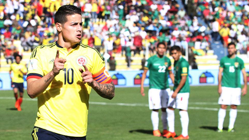 James Rodriguez selebrasi usai mencetak gawang Kolombia. Copyright: INTERNET