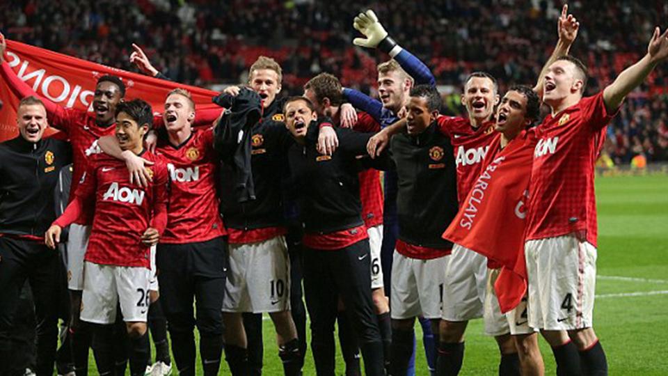 David de Gea dan skuat Man United kala raih titel juara Liga Primer Inggris musim 2012/2013. Copyright: INTERNET
