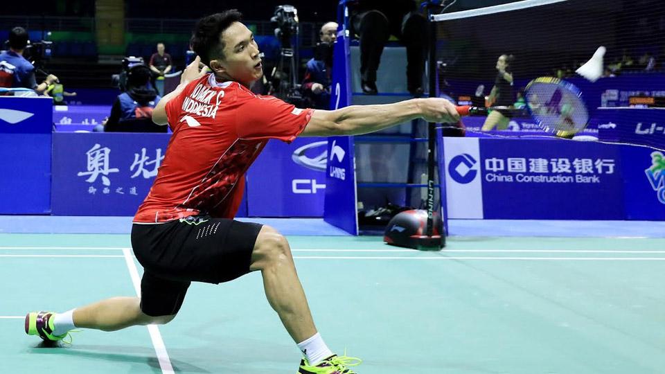 Aksi Jonatan Christie di Piala Thomas dan Uber 2016. Copyright: HUMAS PBSI