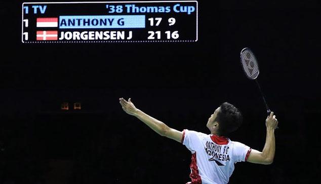 Anthony kalah dua set langsung dari wakil Denmark, Jan O Jorgensen 17-21 dan 12-21.