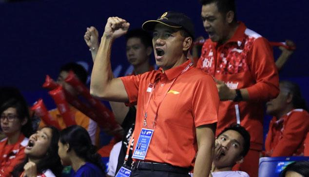 Suasana di tribun kontingen Indonesia, memberikan dukungan penuh kepada Anthony Ginting.