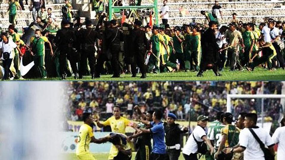 Bentrok fans PS TNI vs fans Gresik United. Copyright: INTERNET