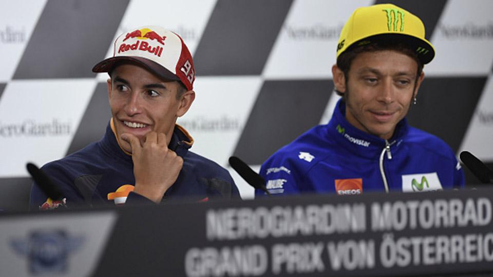 Marc Marquez dan Valentino Rossi dalam jumpa pers. - INDOSPORT