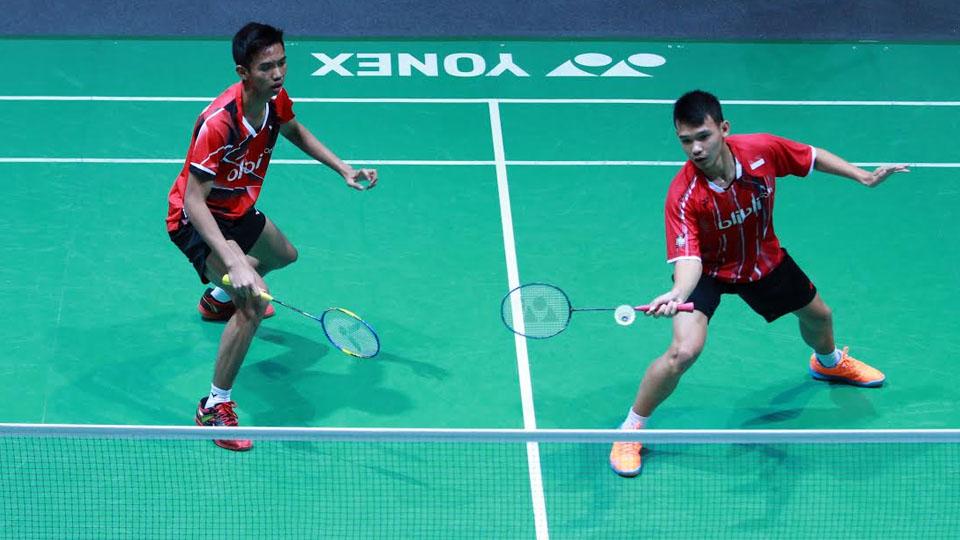 Pasangan ganda putra Indonesia, Rinov Rivaldy/Andika Ramadiansyah di Kejuraan Dunia Junior (WJC) 2016.