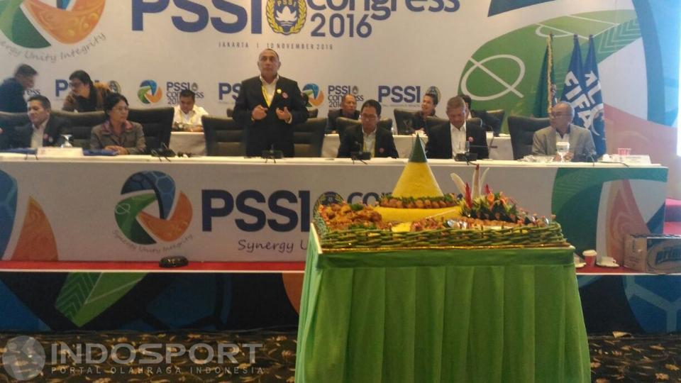 Ketua Umum terpilih, Edy Rahmayadi dalam Kongres PSSI 2016 di Hotel Mercure, Ancol Jakarta.