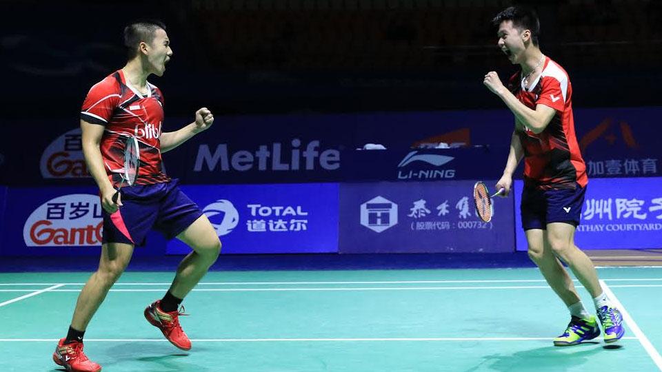 Ganda Putra Indonesia, Kevin Sanjaya Sukamuljo/Marcus Fernaldi Gideon, berhasil menjuarai China Open Super Series Premier 2016. - INDOSPORT