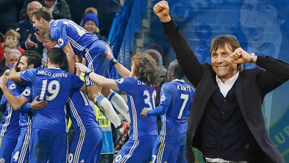 Antonio Conte berhasil membawa Chelsea secara drastis mengamankan puncak klasemen. Copyright: INDOSPORT/Getty Images