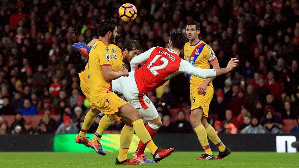 Selebrasi Olivier Giroud usai bobol gawang Crystal Palace Copyright: Adam Davy/PA Images via Getty Images