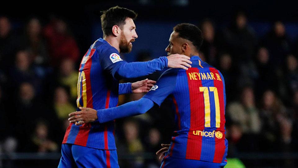 Selebrasi Lionel Messi dan Neymar. Copyright: JOSE JORDAN/AFP/Getty Images