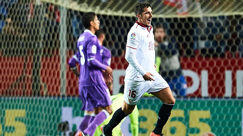 Selebrasi Stevan Jovetic setelah berhasil membobol gawang Real Madrid. Copyright: Aitor Alcalde/Getty Images