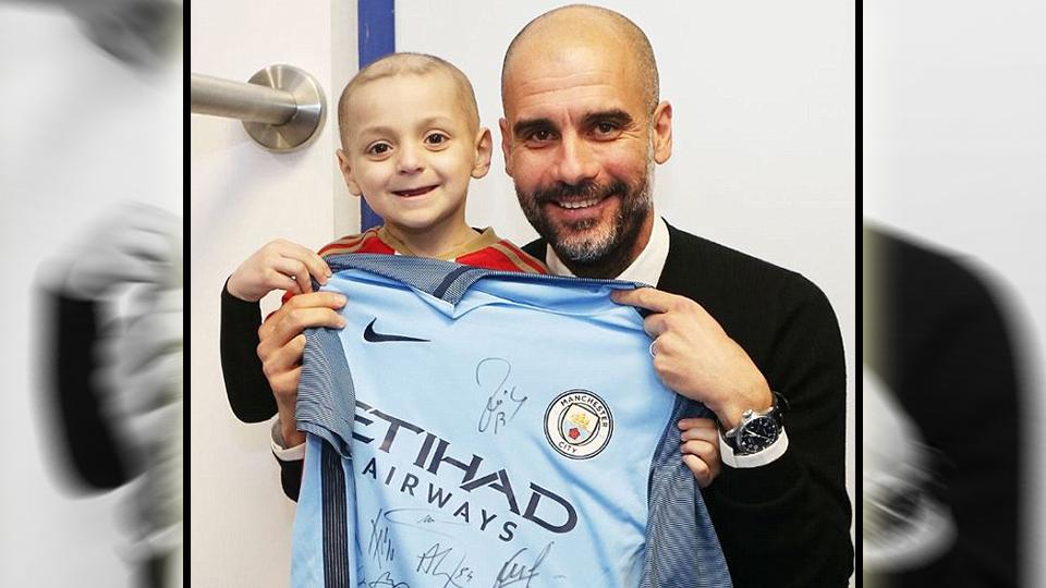 Pep Guardiola dan Bradley Lowery Copyright: PepTeam/Twitter