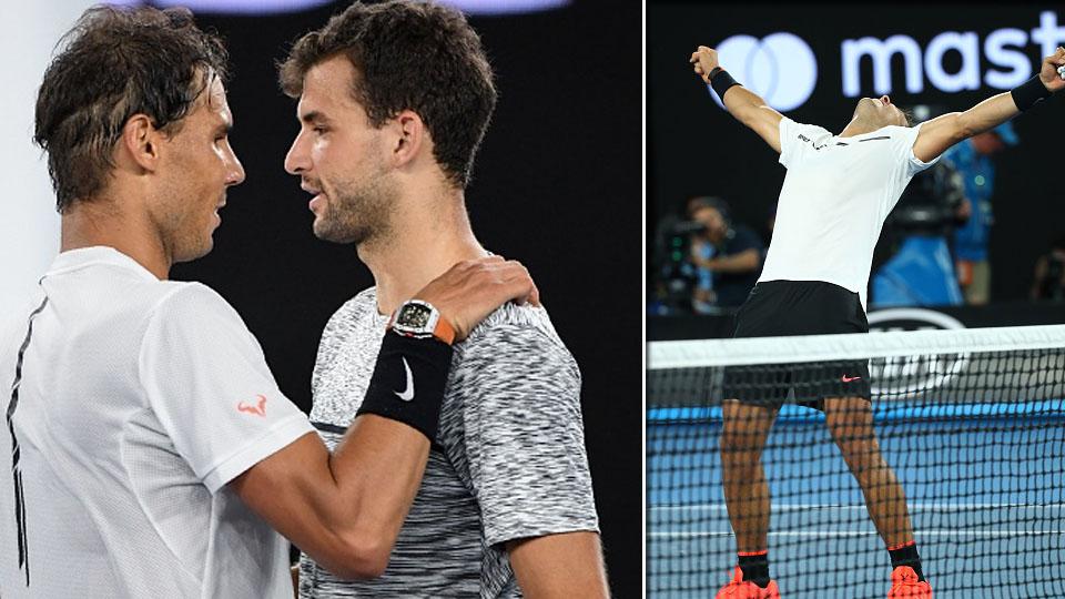 Rafael Nadal merayakan keberhasilan mengalahkan Roger Federer. - INDOSPORT