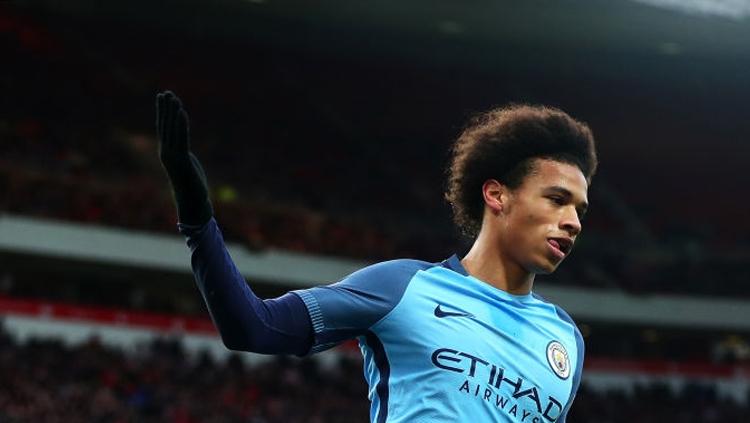 Leroy Sane rayakan gol saat melawan Sunderland di Stadium of Light. Copyright: Chris Brunskill Ltd/Getty Images