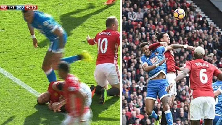 Penyerang Manchester United, Zlatan Ibrahimovic ketika berduel dengan pemain Bournemouth, Tyrone Mings. - INDOSPORT