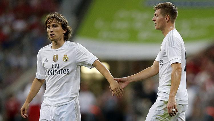 Toni Kroos (kanan) dan Luka Modric. Copyright: Angel Martinez/Real Madrid via Getty Images