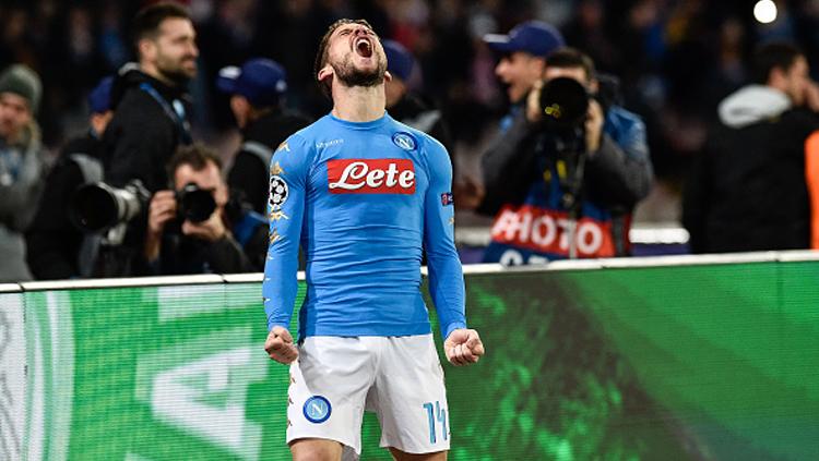 Ekspresi Mertens usai cetak gol ke gawang lawan.