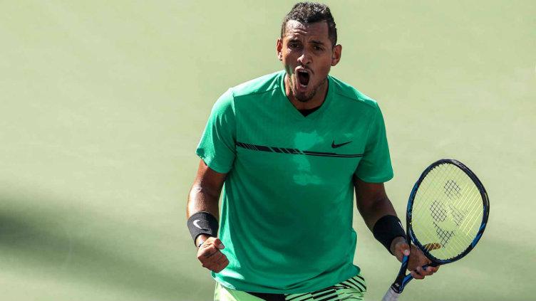 Nick%20Kyrgios%20saat%20mengalahkan%20Novak%20Djokovic%20di%20babak%204%20Indian%20Wells%202017.