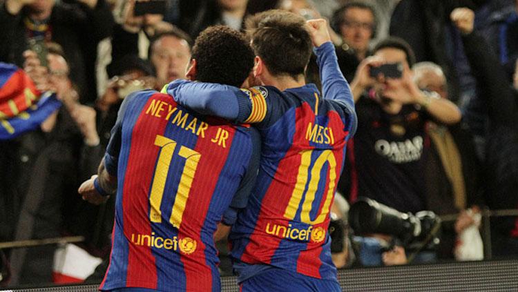 Selebrasi Neymar dan Lionel Messi. Copyright: Angel Boluda/Action Plus via Getty Images