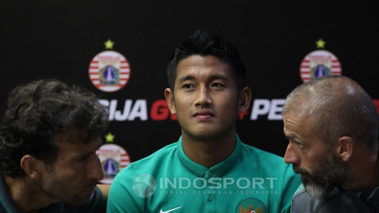 I Putu Gede Juni Antara dalam jumpa pers Timnas U-22 vs Persija Jakarta.