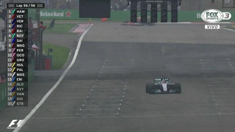 Lewsi Hamilton meraih finish pertama di Sirkuit Internasional Shanghai, China. Copyright: Formula 1
