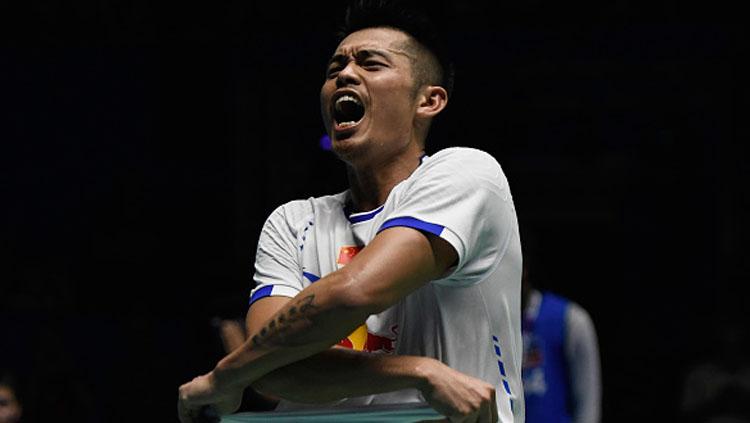 Lin Dan melakukan selebrasi usai kalahkan Lee Chong Wee.